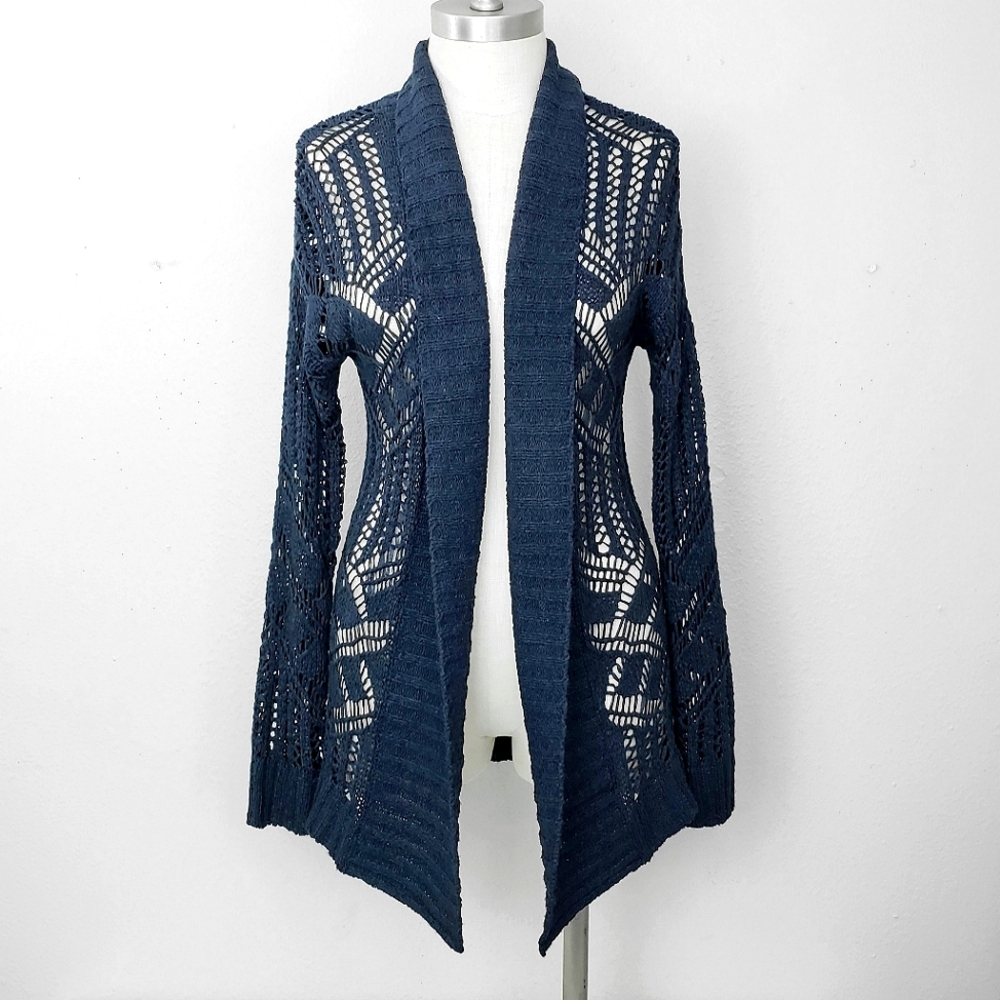 Anthropologie Skies Are Blue Knit Cardigan Open Front SMALL Navy Blue - Picture 2 of 8